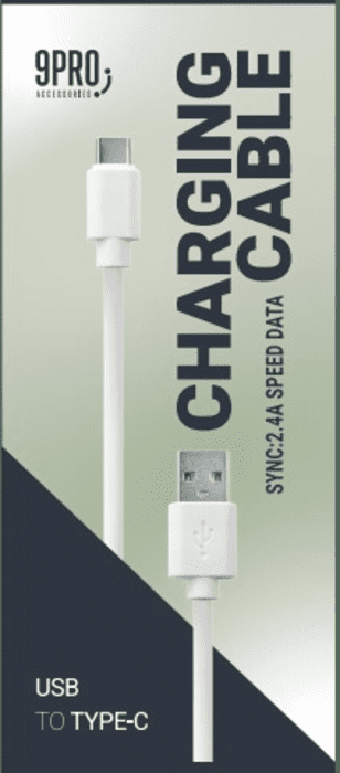 כבל הטענה PVC TYPE-C 9 PRO לבן