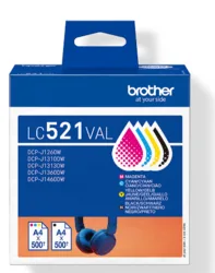 סט 4 ראשי דיו מקוריים BROTHER LC521