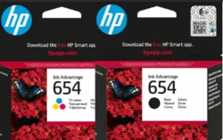 סט 2 ראשי דיו מקורים HP 654 7FP38UE+7FP39UE