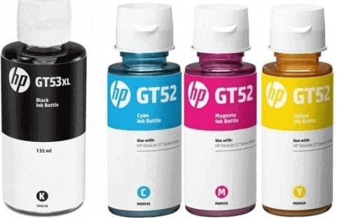 ערכת 4 ראשי דיו מילוי בקבוקי דיו מקוריים GT52+GT53XL HP