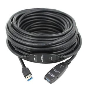 כבל מאריך אקטיבי USB3.0 זכר - נקבה מוגבר, 15 מטר + שקע DC