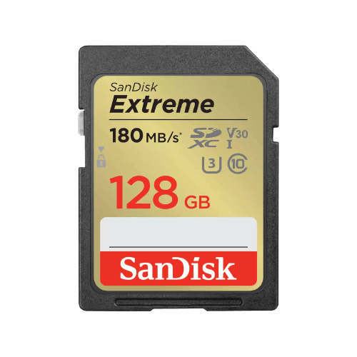 כרטיס זיכרון בנפח GB 128 S.D EX 4K 180S V30 מבית SANDISK
