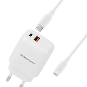 מטען קיר מהיר PD20W + QC3.0 18W בצבע לבן SILVER LINE