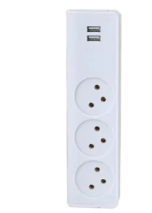 מפצל חשמל 3 מקומות מאונך עם חיבור USB
