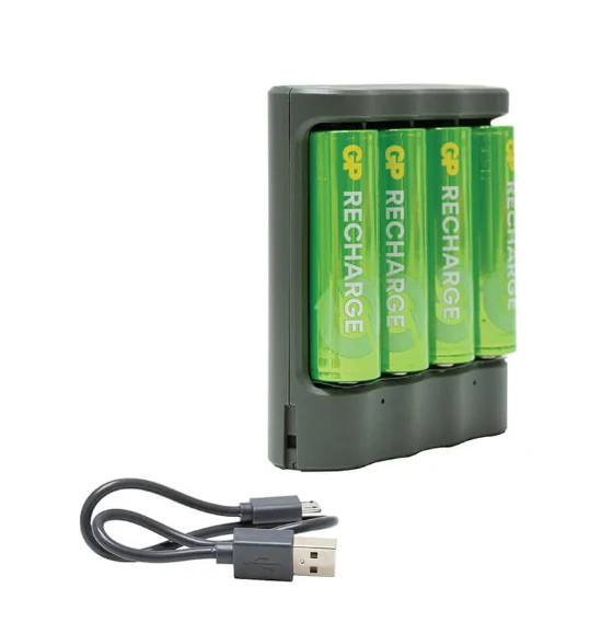 4 סוללות נטענות AA + מטען GP GPACSB441022